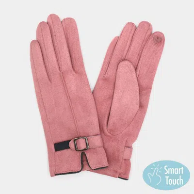 Fashnzfab Faux Suede Band Smart Touch Gloves In Pink