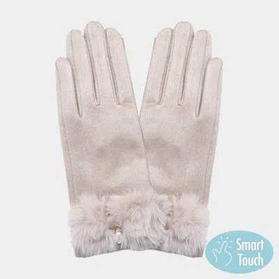 Fashnzfab Pearl Pointed Fuzzy Bow Accented Smart Touch Gloves In Gray