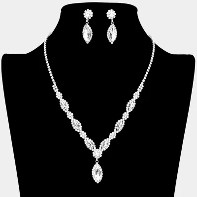 Fashnzfab Marquise Stone Accented Rhinestone Necklace - Silver In Metallic