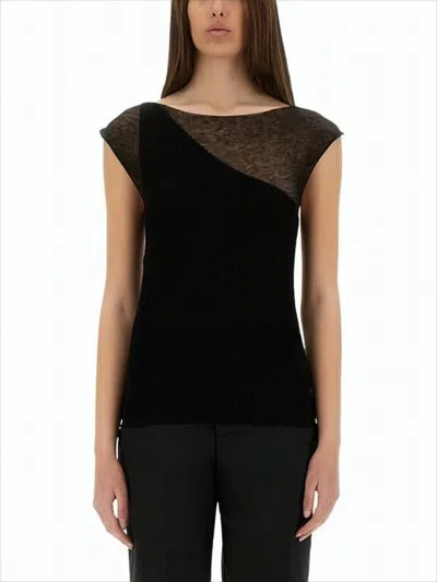 Paloma Wool Fitted Sleeveless Top With Diagonal Sheer Panel In Black