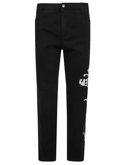 Ermanno Scervino Straight-leg Black Jeans With Artistic Embroidery In Black