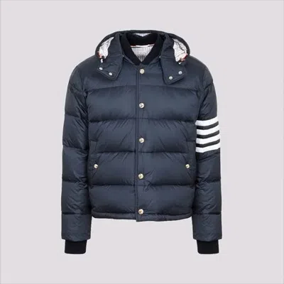 Thom Browne Quilted Padded Jacket With Detachable Hood And Bold Stripes In Black
