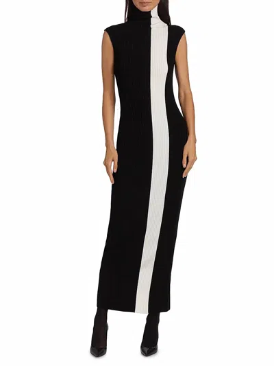 Nonchalantlabel Estella Rib Knit Striped Sleeveless Column Maxi Dress In Black In Black