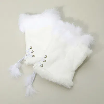 Fashnzfab Two Toned Real Fur Trim Fingerless Gloves In Multi