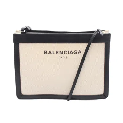 Pre-owned Balenciaga Black Ivory Navy Canvas Leather Pochette Shoulder Bag ()