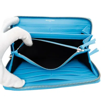 Pre-owned Balenciaga Light Blue Leather Long Wallet (bi-fold) ()