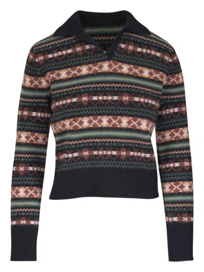 Vince Collared Patterned Sweater In Animal Print