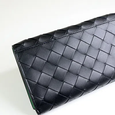 Pre-owned Bottega Veneta Black Green Leather Long Wallet (bi-fold) () In Multi