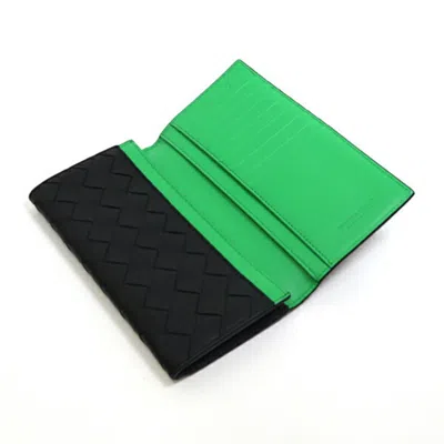 Pre-owned Bottega Veneta Black Green Leather Long Wallet (bi-fold) () In Multi