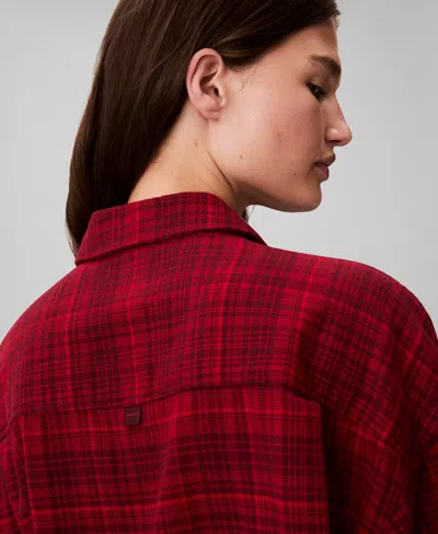 Calvin Klein Women's Plaid Collar Neck Long Sleeve Sleep Shirt In Burgundy