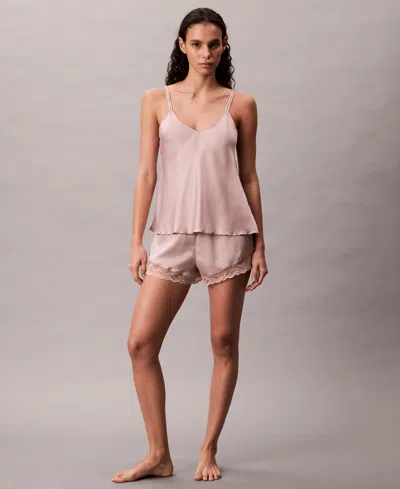 Calvin Klein Womens Satin Camisole Lace Shorts Sold Seperates In Brown