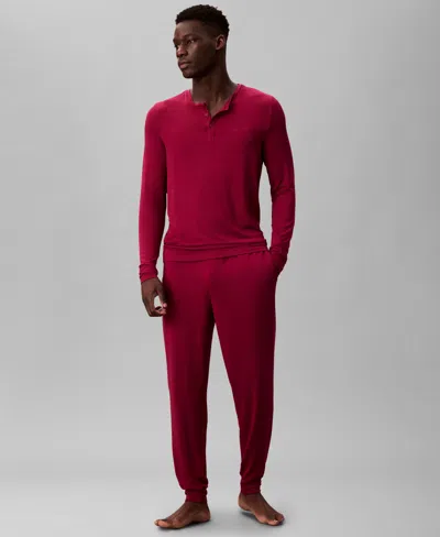 Calvin Klein Men's Ultra Soft Modal Henley Sleep Top In Red