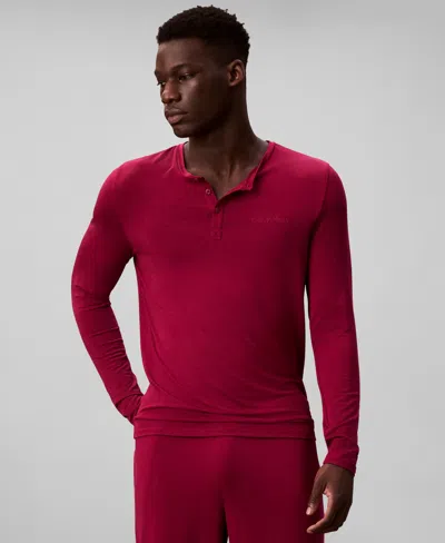 Calvin Klein Men's Ultra Soft Modal Henley Sleep Top In Red