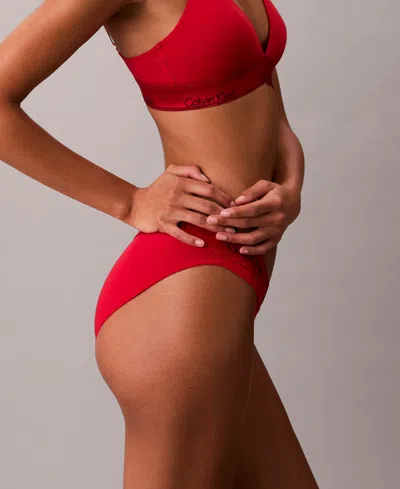 Calvin Klein Women's Icon Cotton Modal Metallic Lightly Lined Triangle Bralette In Red