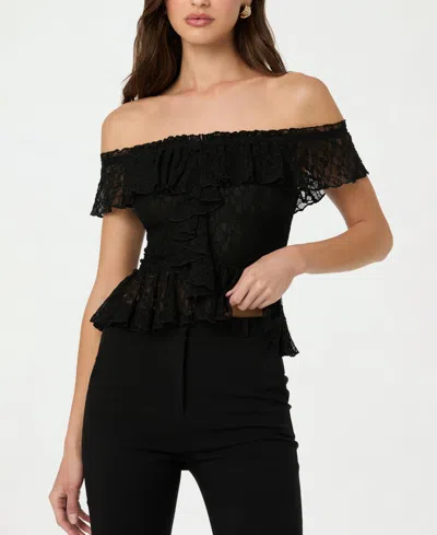 Astr The Label Off The Shoulder Lace Peplum Top In Black
