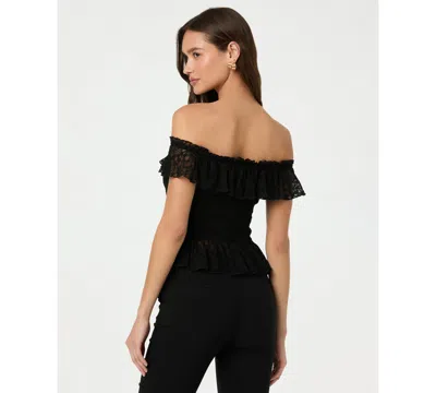 Astr The Label Off The Shoulder Lace Peplum Top In Black