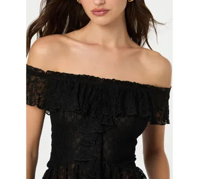 Astr The Label Off The Shoulder Lace Peplum Top In Black