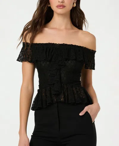 Astr The Label Off The Shoulder Lace Peplum Top In Black