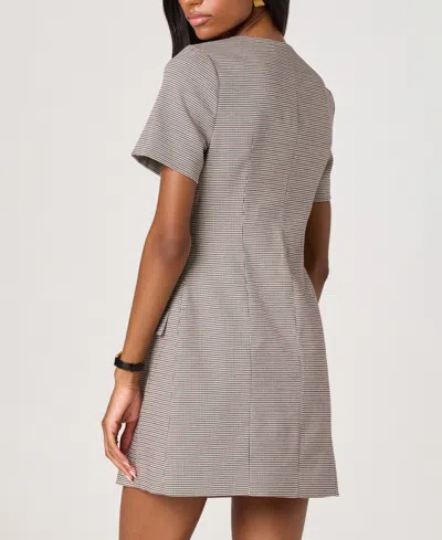 Astr The Label Houndstooth Short Sleeve Button-up Minidress In Gray
