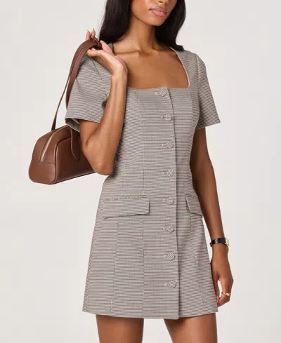 Astr The Label Houndstooth Short Sleeve Button-up Minidress In Gray