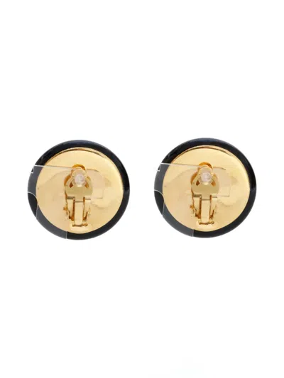 Pre-owned Chanel 1954-1985s Signature Interlocking Cc Logo Clip-on Earrings In Gold