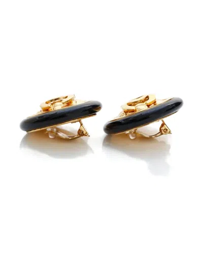 Pre-owned Chanel 1954-1985s Signature Interlocking Cc Logo Clip-on Earrings In Gold