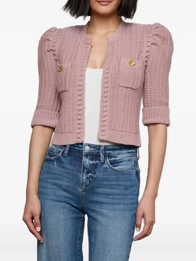 L'agence Delilah Crop Textured Cardigan In Light Mauve Gold In Pink