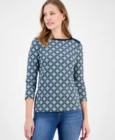 Style & Co Petite Cotton Fair Isle Lace-print Top, Macy's Exclusive In Multi