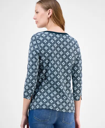 Style & Co Petite Cotton Fair Isle Lace-print Top, Macy's Exclusive In Multi
