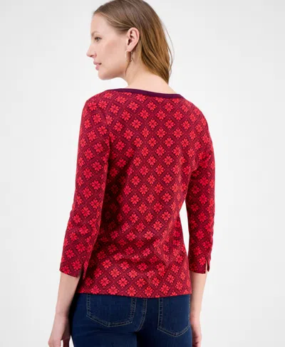 Style & Co Petite Cotton Fair Isle Lace-print Top, Macy's Exclusive In Multi