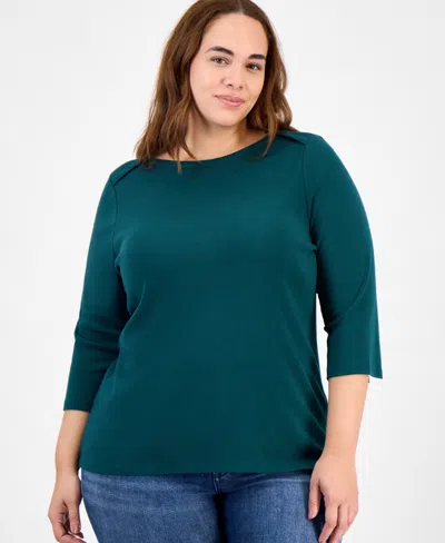 Style & Co Plus Size Pima Cotton 3/4-sleeve Top, Exclusively At Macy's In Green