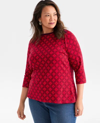 Style & Co Plus Size Printed Knit 3/4-sleeve Top, Macy's Exclusive In Multi