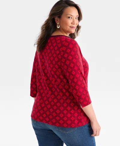 Style & Co Plus Size Printed Knit 3/4-sleeve Top, Macy's Exclusive In Multi