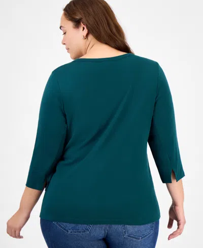Style & Co Plus Size Pima Cotton 3/4-sleeve Top, Exclusively At Macy's In Green