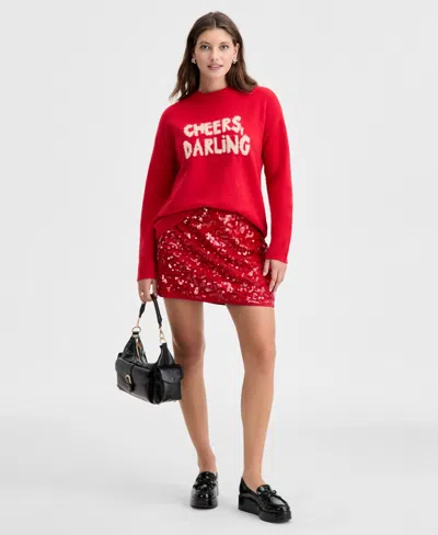 On 34th Women's Cheers Darling Crewneck Sweater, Macy's Exclusive In Red