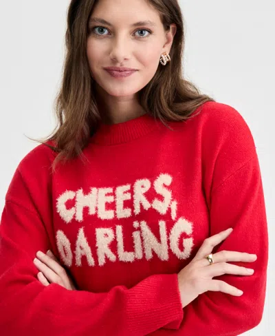 On 34th Women's Cheers Darling Crewneck Sweater, Macy's Exclusive In Red