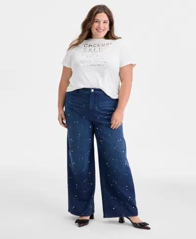 On 34th Trendy Plus Size Metallic Message Print T-shirt, Macy's Exclusive In Multi