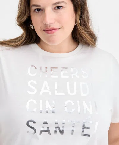 On 34th Trendy Plus Size Metallic Message Print T-shirt, Macy's Exclusive In Multi