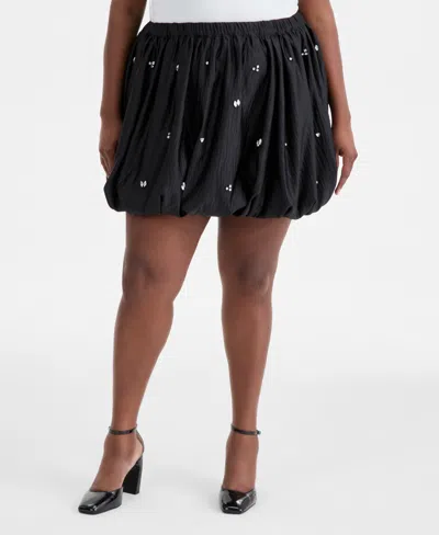 On 34th Trendy Plus Size Rhinestone-embellished Bubble Skirt, Macy's Exclusive In Black
