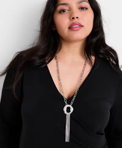 Inc International Concepts Crystal Circle & Fringe Pendant Necklace, 28" + 3" Extender, Macy's Exclusive In Gray