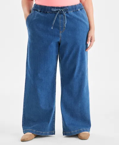 Style & Co Plus Size High-rise Pull-on Wide-leg Jeans, Macy's Exclusive In Blue