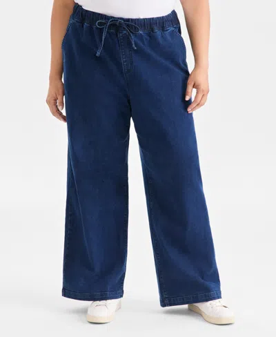 Style & Co Plus Size High-rise Pull-on Wide-leg Jeans, Macy's Exclusive In Blue