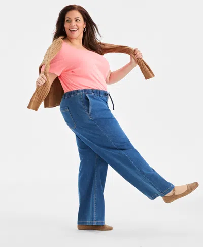 Style & Co Plus Size High-rise Pull-on Wide-leg Jeans, Macy's Exclusive In Blue