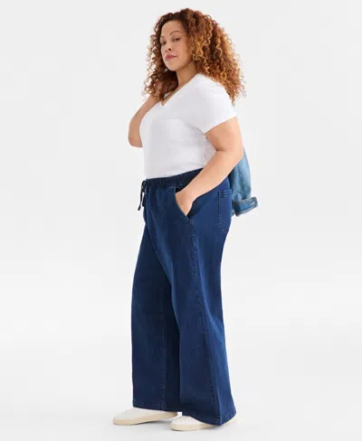 Style & Co Plus Size High-rise Pull-on Wide-leg Jeans, Macy's Exclusive In Blue