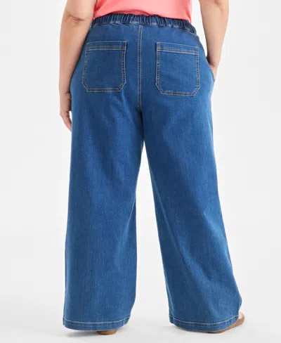 Style & Co Plus Size High-rise Pull-on Wide-leg Jeans, Macy's Exclusive In Blue