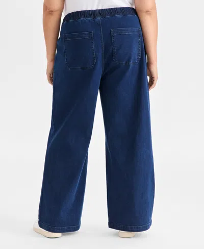 Style & Co Plus Size High-rise Pull-on Wide-leg Jeans, Macy's Exclusive In Blue