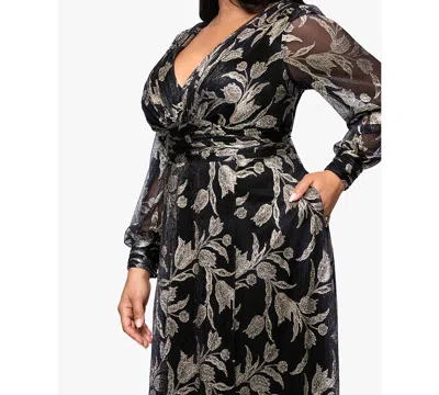 Betsy & Adam Plus Size Long Crinkle Sleeve A-line Dress In Multi