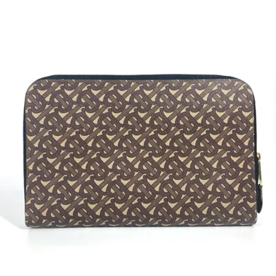 Pre-owned Burberry Brown Leather Canvas Clutch Bag Pouch ()