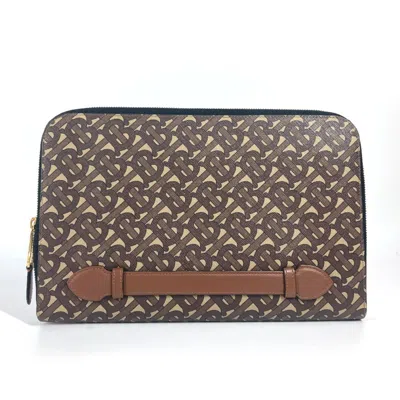 Pre-owned Burberry Brown Leather Canvas Clutch Bag Pouch ()