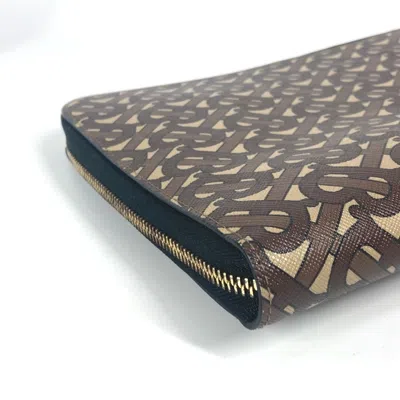 Pre-owned Burberry Brown Leather Canvas Clutch Bag Pouch ()